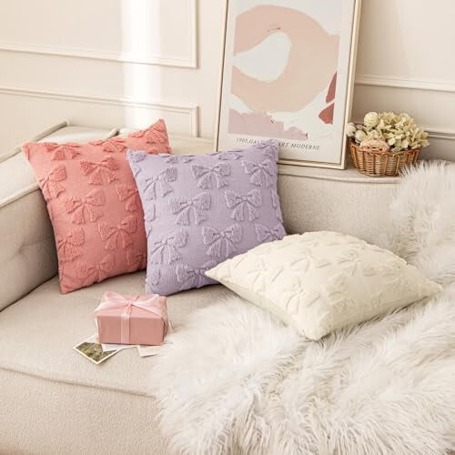 Fodere per cuscini con fiocco viola chiaro, set da 2 (50x50 cm) 1