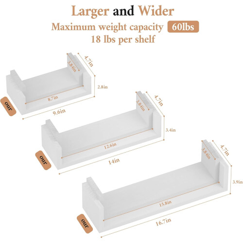 Floating Shelves Wall Mounted, Solid Wood Wall Shelves, White 2