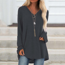 Blusa feminina YOUSNH de manga comprida, corte irregular, estilo moletom, com estampa, modelagem solta, modelo pulôver, cor cinza escuro, tamanho G