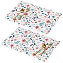 Set van 2 placemats met bloemenprint – PVC tafelmatten van 45 x 30 cm