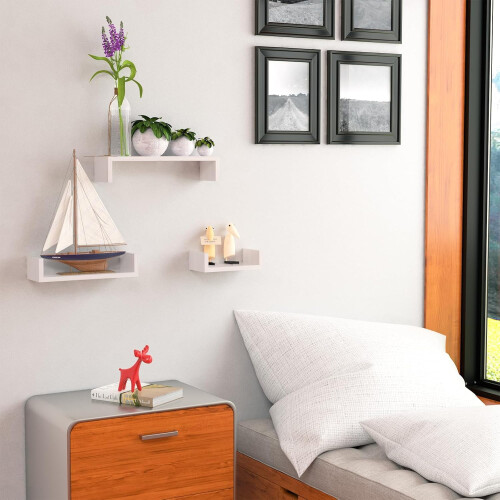 Floating Shelves Wall Mounted, Solid Wood Wall Shelves, White 1