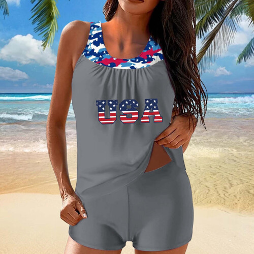 Γυναικείο μαγιό Tankini με σχέδιο αμερικανικής σημαίας – Σετ δύο τεμαχίων μαγιό 4ης 2