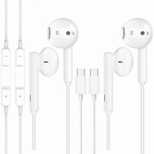 Set van 2 MFI-gecertificeerde USB-C-oordopjes met microfoon, volumeregeling en ruisonderdrukking – compatibel met iPhone 15-serie en Samsung