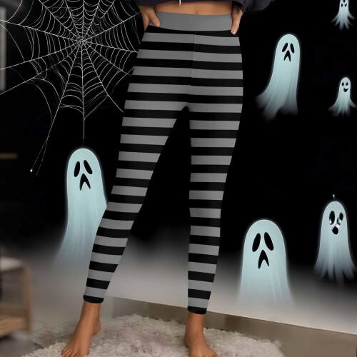 Γυναικείο ριγέ παντελόνι γιόγκα για το Halloween – Μαλακά κολάν από μετάξι γάλακτος, 2