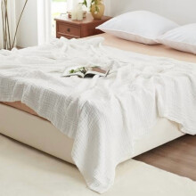6-lags 100% bomuldsmuslinstæppe, 108"x90" muslin king size-tæppe til seng/sofa, let og åndbar bomuldsgaze til voksne, hvid