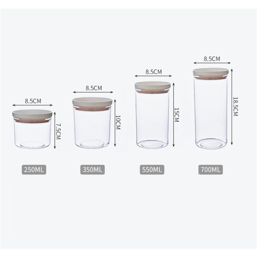 Δοχεία οργάνωσης αποθήκευσης 350ml διαφανές βάζο ανθεκτικό στην υγρασία με καπάκι, 2