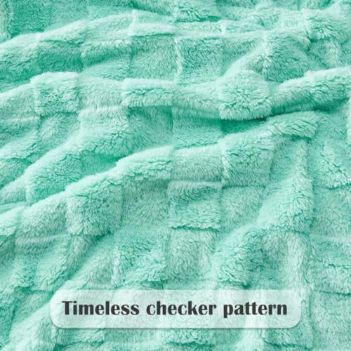 King Flannel Fleece Throw Blanket Aqua Checkered 1