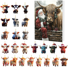Calendrier de l'Avent de Noël en forme de vache avec 24 pendentifs taureau