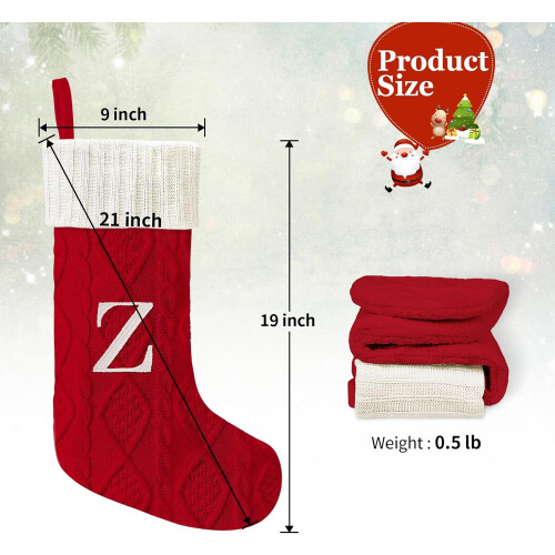 Knitted Christmas Stocking with Initial, Red, 21 inch 1