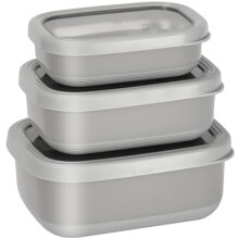 Lækagesikre salatbeholdere i rustfrit stål (127 cl + 91 cl + 47 cl) med silikonelåg – Nesting Trio, grå – Kompatibel med frokost- og dagpleje