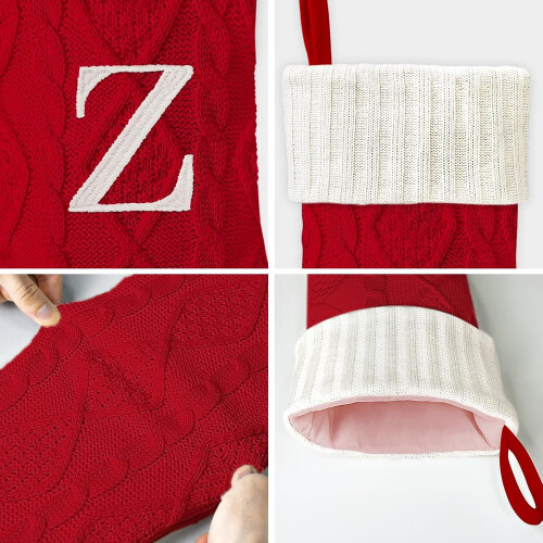 Knitted Christmas Stocking with Initial, Red, 21 inch 2
