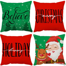 Fundas de cojín navideñas de 40x40 cm, juego de 4. Fundas de cojín decorativas navideñas de terciopelo rojo/verde para sofá, cama y exteriores.