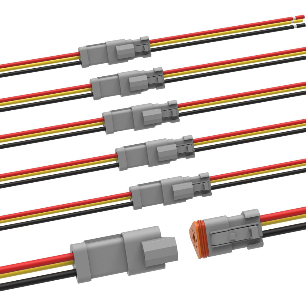 Deutsch 3 Pin Connector Kit Waterproof Electrical Connector 16 Awg Male And Female Automotive Wire Connectors For Car Truck Boat, Dt Connector 6 Sets 9149926160595