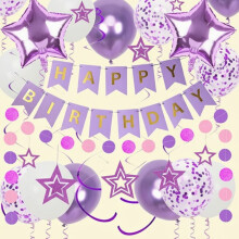 Ensemble de décoration d'anniversaire violet avec banderole, ballons et