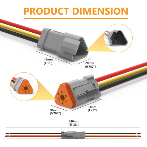 Deutsch3Pin Κιτ Αδιάβροχου Ηλεκτρικού Συνδέσμου 16AWG Αρσενικά και Θηλυκά Συνδετικά 2