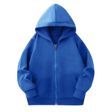 Unisex barnhuvtröja, lätt och avslappnad jacka med dragsko/dragkedja, fickor, enfärgad, 4-14 år (blå #1, 4-5 år)