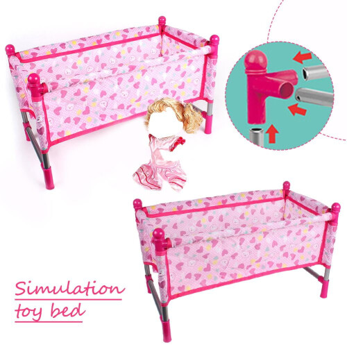 Set da gioco per bambini con lettino per bambole, culla e mobili giocattolo simulati. 2