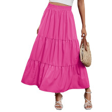 Zomerrok voor dames, boho-stijl, geplooide A-lijn rok, zwierige rok met ruches, elastische hoge taille, lange strandrok