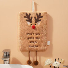 Serviette de Noël festive avec boucle de suspension - Tissu doux floqué, kaki, séchage rapide et absorbant pour la décoration de la cuisine et de