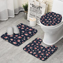 Pioneer Flower Floral Print Pattern Bathroom Rugs Sets 3 Piece, Toilet Cover Set, Absorbent Non Slip Bathroom Mats with U-Shaped Contour Rug