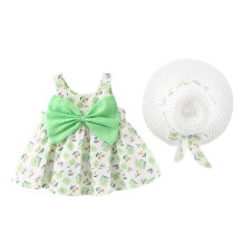 Baby Piger Fest Prinsesse Blomsterkjole Sommer Stor Sløjfe Rygløs A-linje Sommerkjole Med Hat Småbørn Børnekjoler Ærmeløse