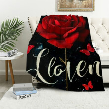 Plaid doux et chaud en flanelle à motifs de roses rouges et de papillons, idéal pour le lit, le canapé, le salon ou la chambre à coucher. Parfait
