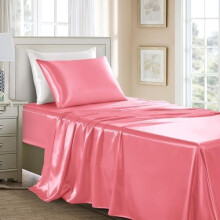 Twin Satin Sheets Set – 3-Pc Luxury Wrinkle-Free Pink Satin Sheet Set for Kids, Compatible with Twin Beds