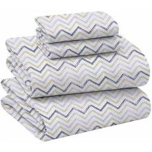 Flanellen tweepersoonslakenset – Zacht dubbel geborsteld katoen, diepe hoes (tot 40 cm), 3-delig met zigzagdesign
