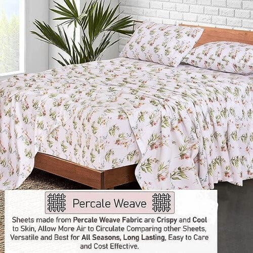 Ensemble de draps complets 100 % coton, 4 pièces en percale, poches profondes de 40 cm. 2