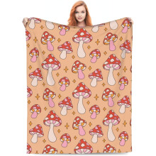 Couverture jetée rétro mignonne en forme de champignon, douce et chaude, motif floral bohème années 70, légère et confortable (101 x 127 cm)