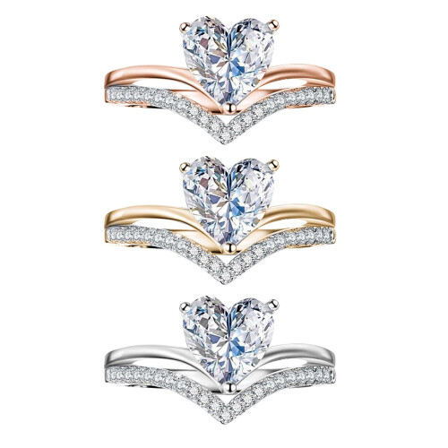 Hjertering-smykker Dame Rhinestone Sølvring Størrelse 11 2