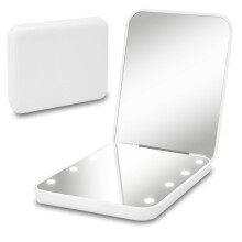 Miroir de maquillage compact LED avec grossissement 1x/2x, miroir portable idéal pour les voyages, le sac à main et les cadeaux – Blanc