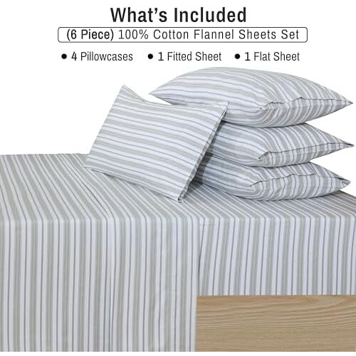 100% Cotton Flannel Sheet Set Queen 6-Piece 2
