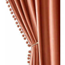 Brent oransje pompon-fløyelsgardiner 132 x 213 cm sett med 2