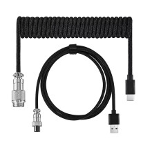 Cabo USB para teclado, preto, espiralado, tipo C, para projetos DIY, com conector de plugue de aviação, ideal para jogos.
