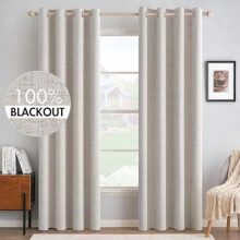 100% Blackout Linen Textured Curtains, Thermal Insulated, Ivory, Grommet, 52x84 Inch (2 Panels), Compatible with Standard Rods