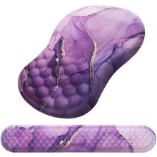 2-in-1 ergonomische polssteun en muismat met antislip onderkant – Amethistpaars marmer, compatibel met alle toetsenborden