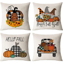 Lot de 4 housses de coussin d'automne en coton et lin 18x18
