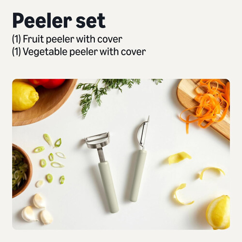 Vetable Peelers with Protective Covers, 2-Piece Set, Dishwasher-Safe, Linen Gray 1