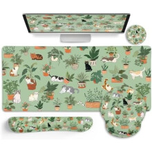 XXL Groene Ergonomische Muismat Set met Polssteun, Toetsenbordmat & Bekeronderzetter – Geschikt voor Gaming-/Bureautafels