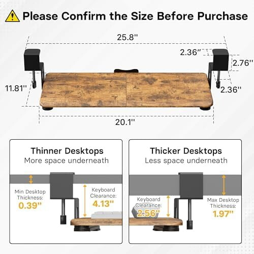 KMT01-PJ Under Desk Keyboard Tray, Pull-Out Platform with C-Clamp, 20x11.8", Rustic Brown 1