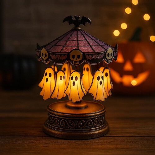 Ghost Carousel Desk Lamp – Stained Glass Circus Tent, 1