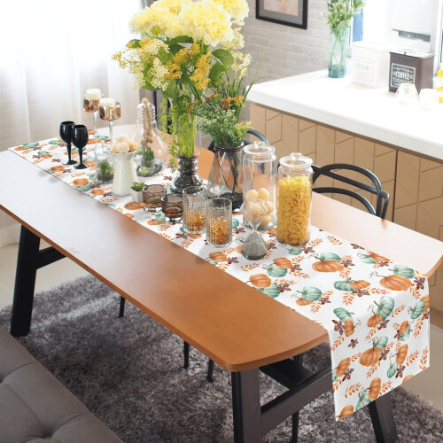 Chemin de table en coton citrouille et feuille d'érable 1