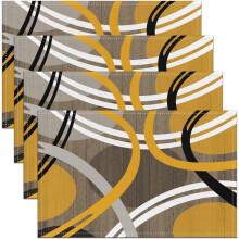 Set van 4 linnen placemats, 45 x 30 cm, geometrisch golvend patroon