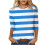 Top da donna a maniche a 3/4, girocollo, a righe, casual 1