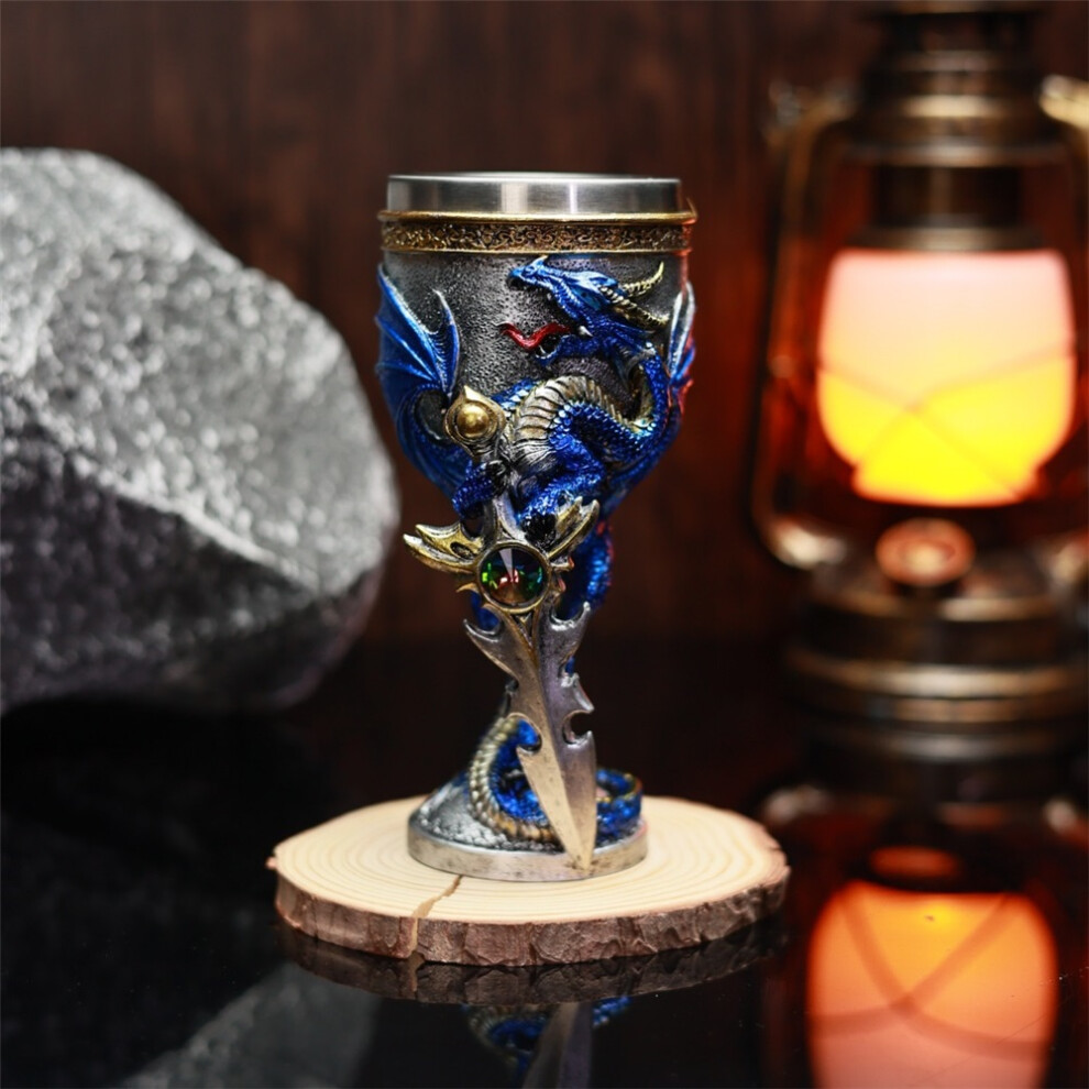 (blue) Creative Dragon Sword Wine Goblet 3D Sculpted High Stem Glass Vintage Style