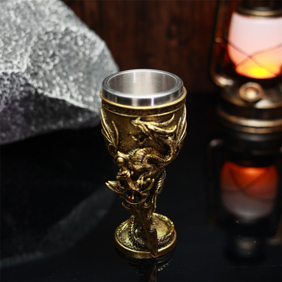 (copper) Creative Dragon Sword Wine Goblet 3D Sculpted High Stem Glass Vintage Style