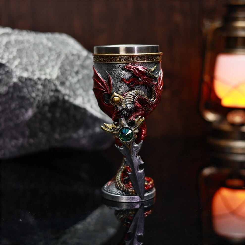 (red) Creative Dragon Sword Wine Goblet 3D Sculpted High Stem Glass Vintage Style