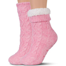 Pantoffelsokken voor dames met antislipnoppen, gevoerd met sherpa.