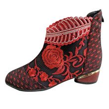 Botas de caña ancha para mujer, estilo retro, bordadas con pedrería, con tacón grueso, talla grande 8.5 (41).